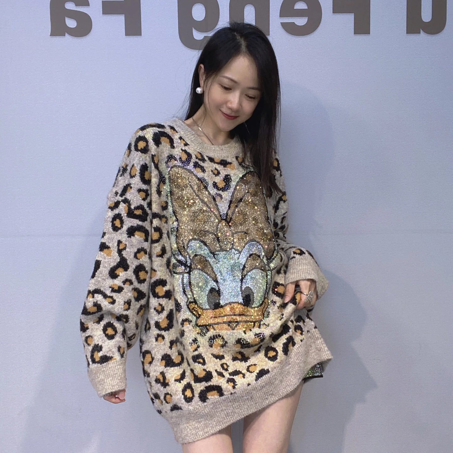 Vintage Leopard Printed Oversized  Daisey Sweaters
