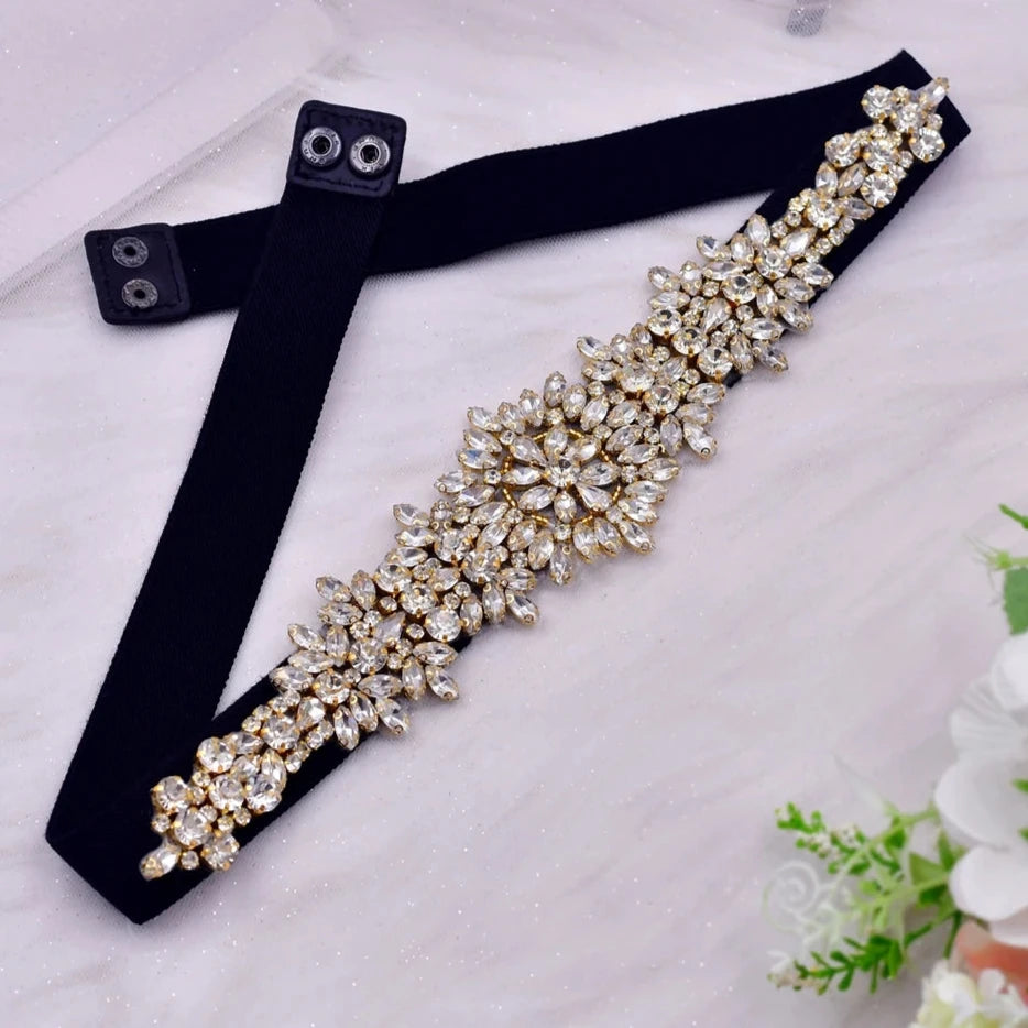 Black Wide Sash Rhinestone Decorative Belt