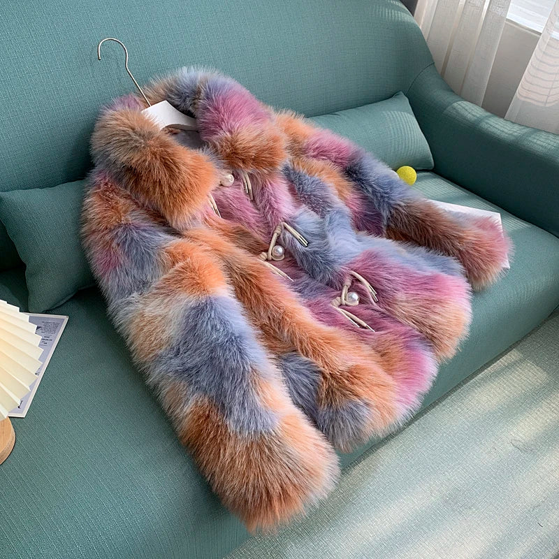 Tie Dye Faux Fox Fur Coat