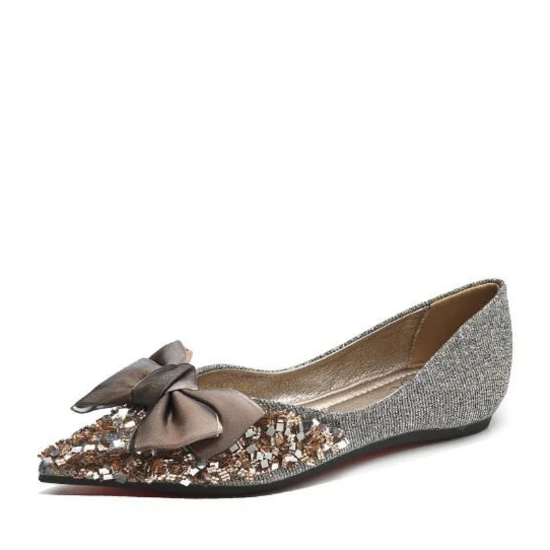 Bling Bowknot Pointed Toe Slip on  Shoe