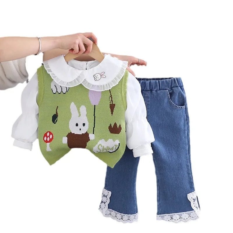 Girls 3pcs Knitted and Jeans Set