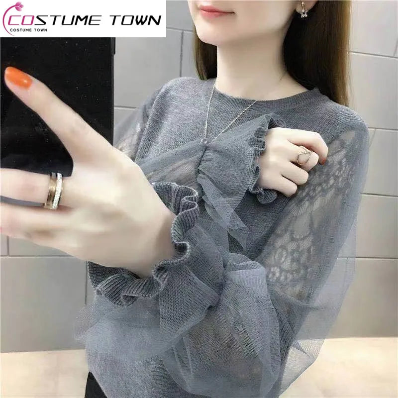 Loose Mesh Lace Sleeves Knitwear Thin Style