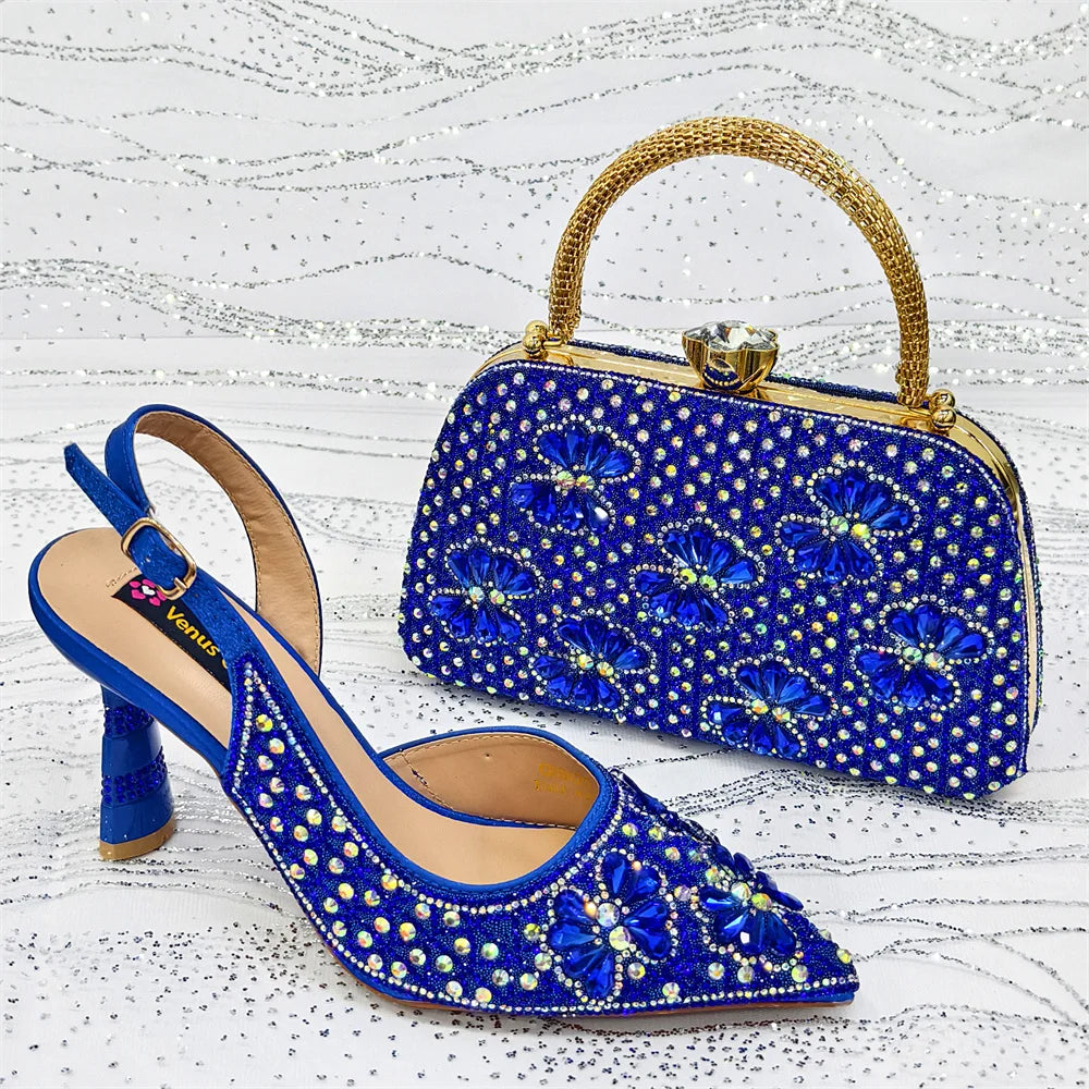 Venus Chan 2025 Women’s High Heel and Rhinestone Handbag Set - Italian Design