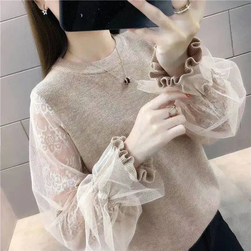 Loose Mesh Lace Sleeves Knitwear Thin Style