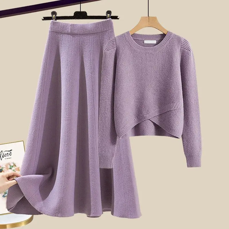 Knitted Sweater Half Skirt Maillard Dressing Set