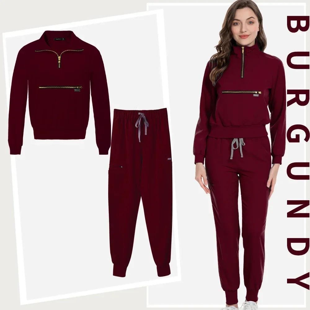 Long Sleeve Scrub Tops With Pocket Pants  Jogging Suits