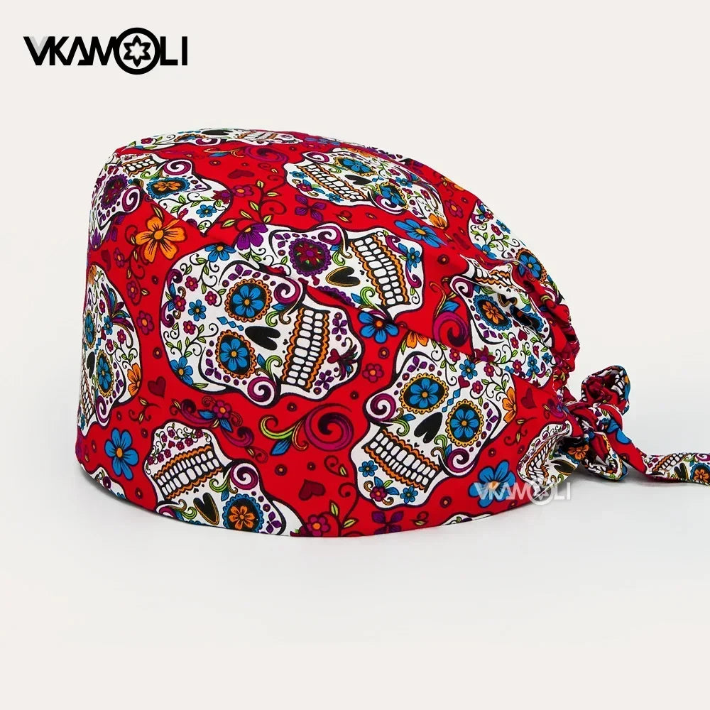 Festival Skeleton Skull Printed adjustable Surgical Hats