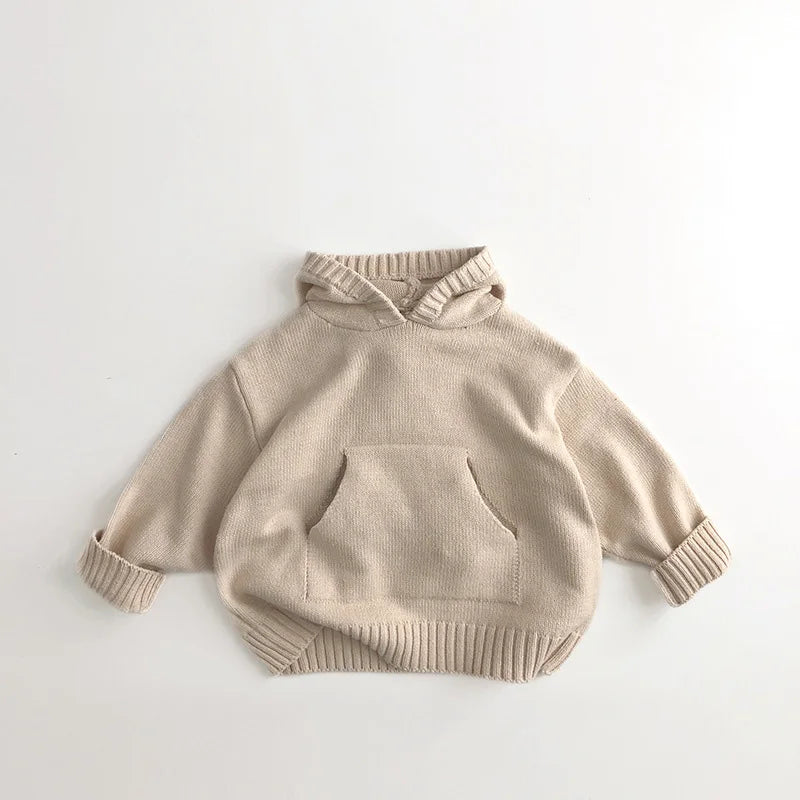 Front Pocket Fine Hoodie Knit Pullover