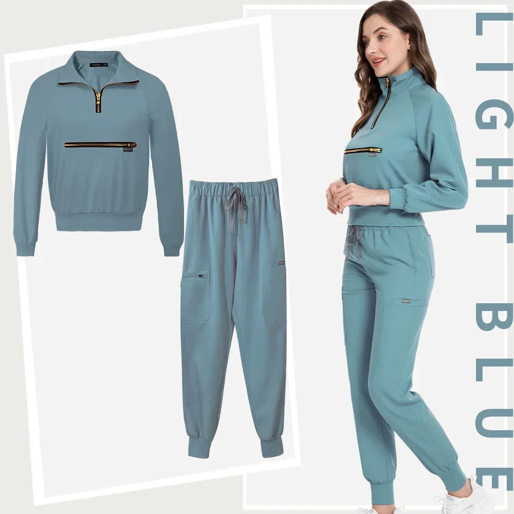 Long Sleeve Scrub Tops With Pocket Pants  Jogging Suits