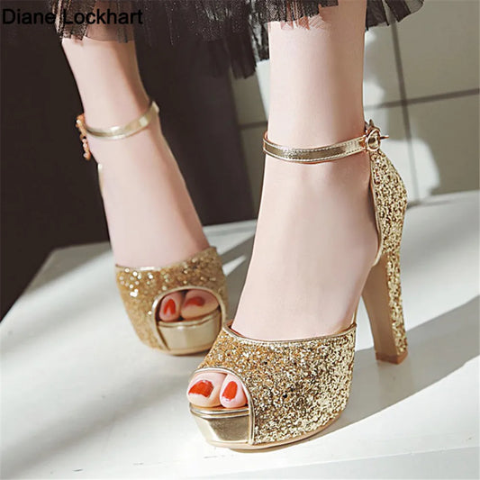 Peep Toe Shiny Sequins High HeelsPlatform Sandals