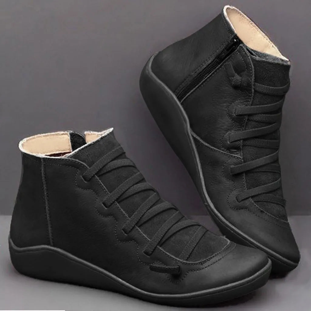 Lace Up Leather Retro Short Boots