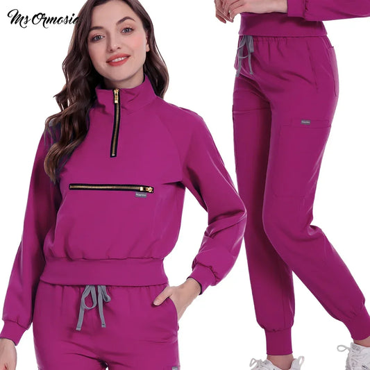 Long Sleeve Scrub Tops With Pocket Pants  Jogging Suits