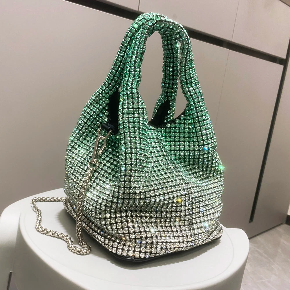 Ombre Rhinestones Hobo Shoulder Bag