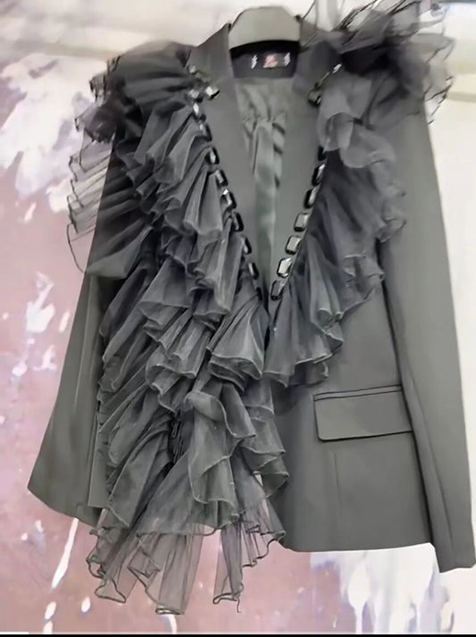 Mesh Ruffles Diamonds Beaded Suits Jacke