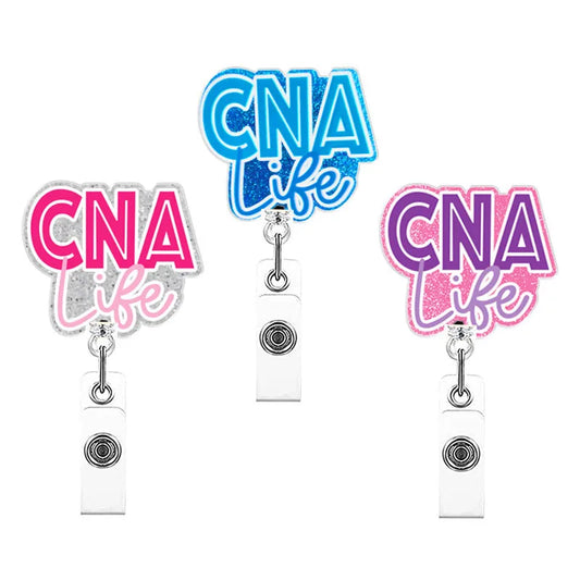 Glitter Acrylic "CNA Life" Nurse Retractable ID Badge Holder