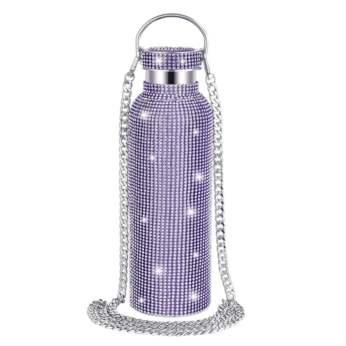 2024 New 750ml Bling Rhinestone Thermos Water Bottle Crossbody Stainless Steel