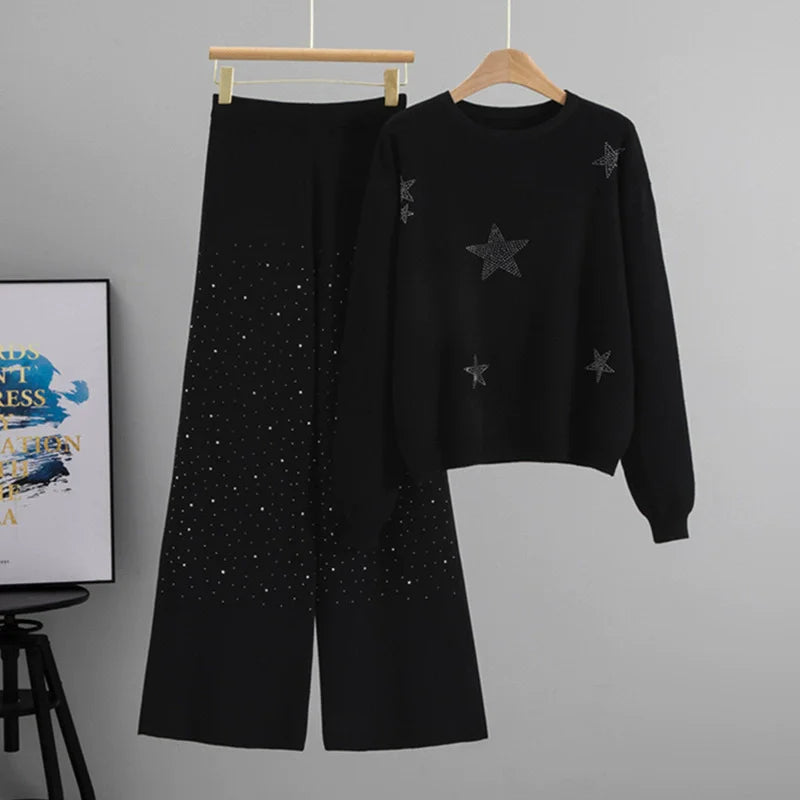 Rhinestone Knitted 2 Piece Sets