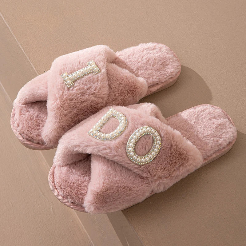 Luxury Pearl Rhinestone I Do Bride Slippers