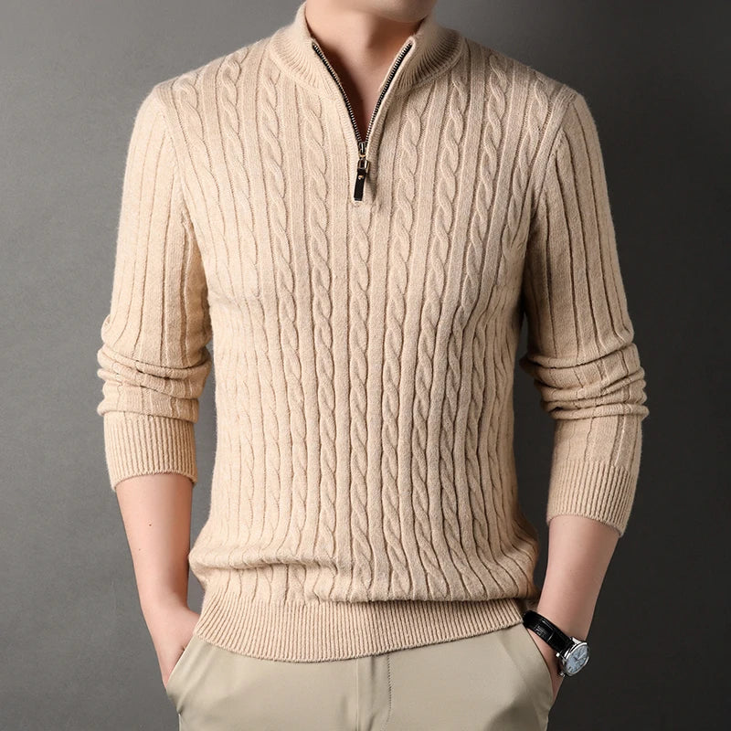 Men's Quarter Zip Slim Fit Casual Knitted Turtleneck Pullover