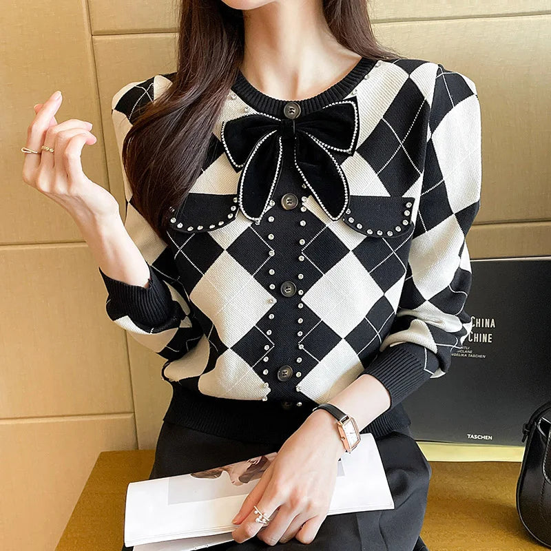 Winter Round Neck Bow Thickened Sweater