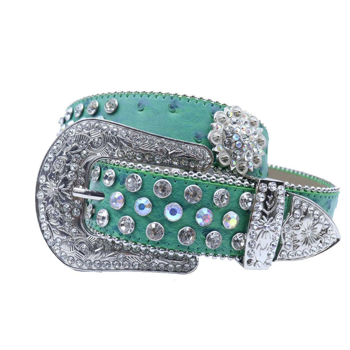 Round Flower Rhinestone Designer Plus Size Belt