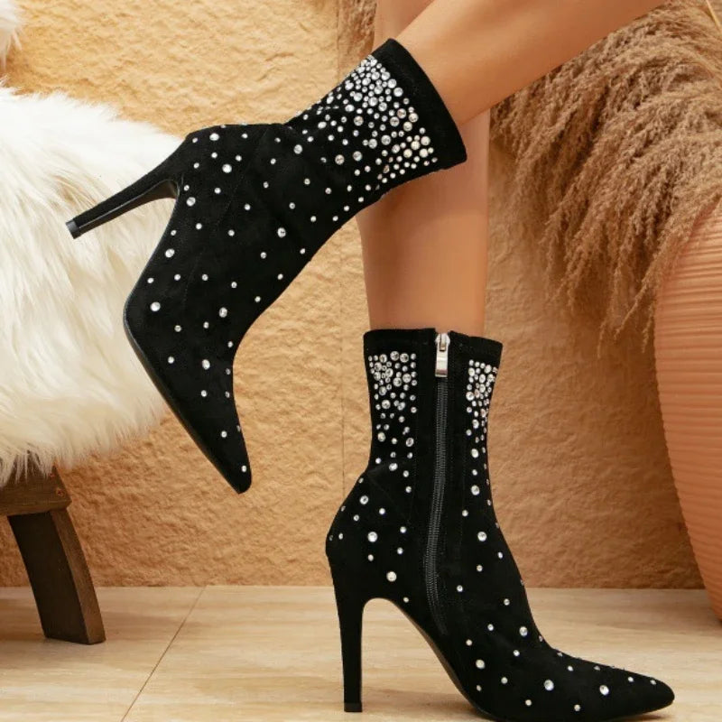 Rhinestone Suede Boots