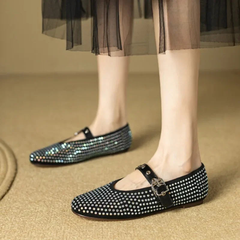 New Flat Rhinestone Rivet Hollow Belt Buckle Closure Casual Shoe