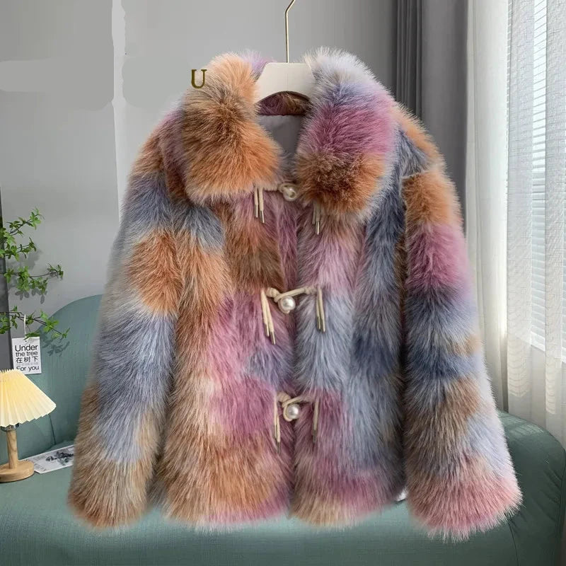 Tie Dye Faux Fox Fur Coat