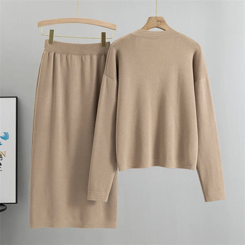 Office Slim Sweater Cardigan Skirts Sets