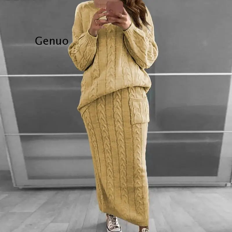 Casual Pullovers Sweater & Knitted Skirts Sets