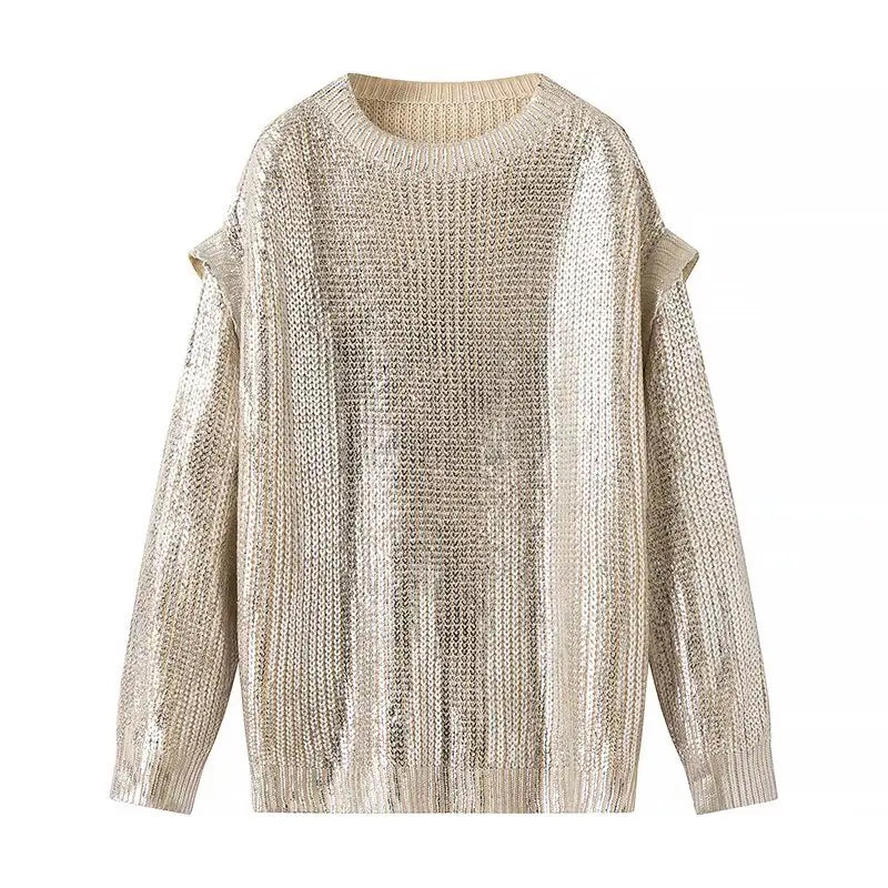 Plus Size Metallic Drop-Sleeve Long Sleeves Sweater Oversize