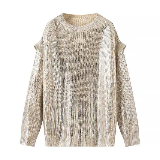 Plus Size Metallic Drop-Sleeve Long Sleeves Sweater Oversize