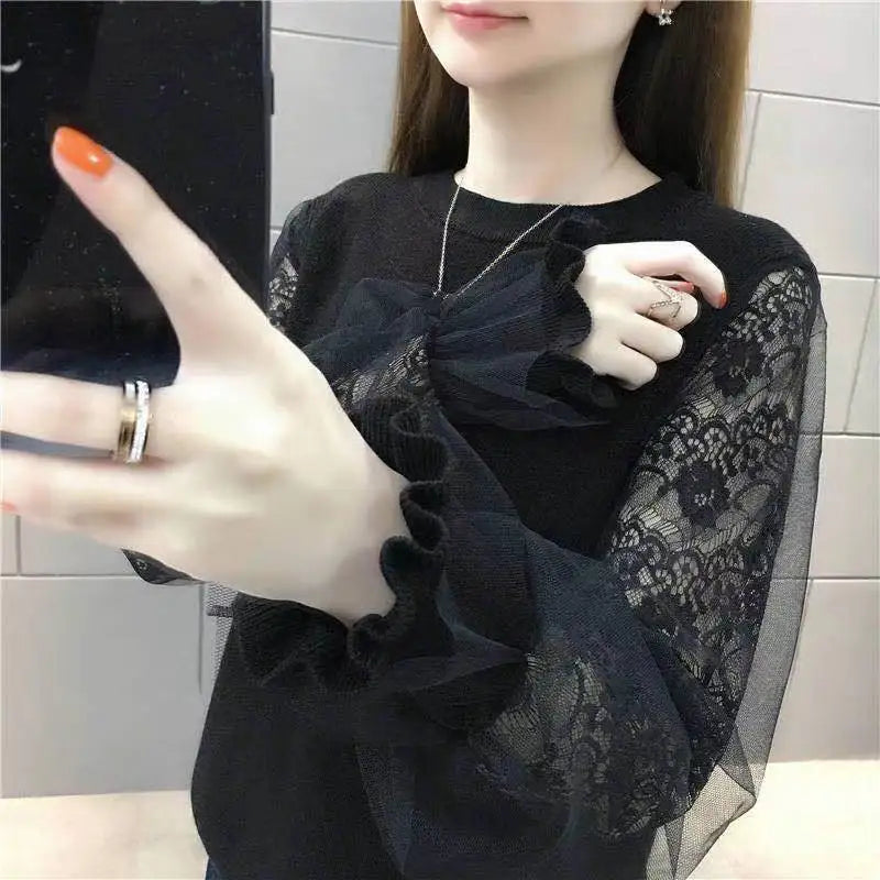 Loose Mesh Lace Sleeves Knitwear Thin Style