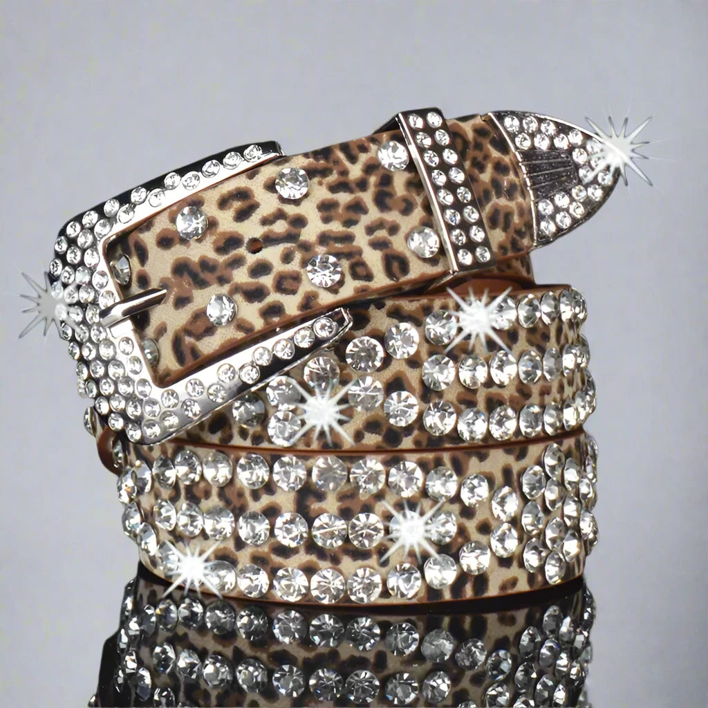 Leopard Studded Rhinestone Belt