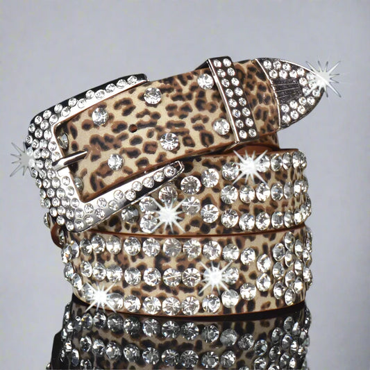 Leopard Studded Rhinestone Belt