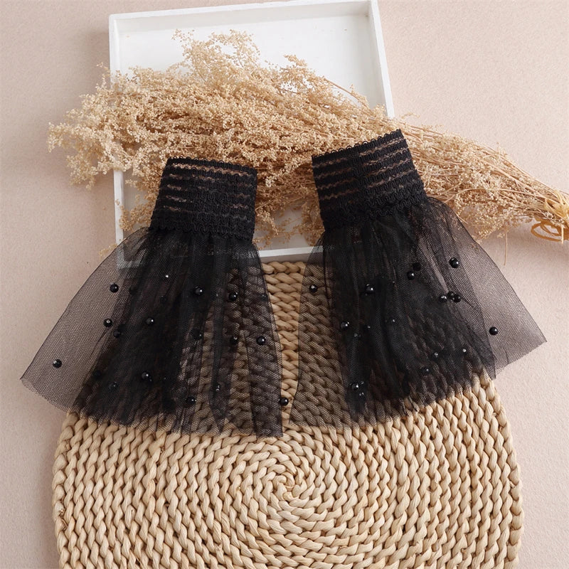 Detachable Lace Short Pearl Fake Flared Sleeves
