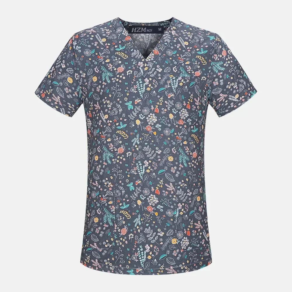 Cotton Print Nurse Scrub Tops