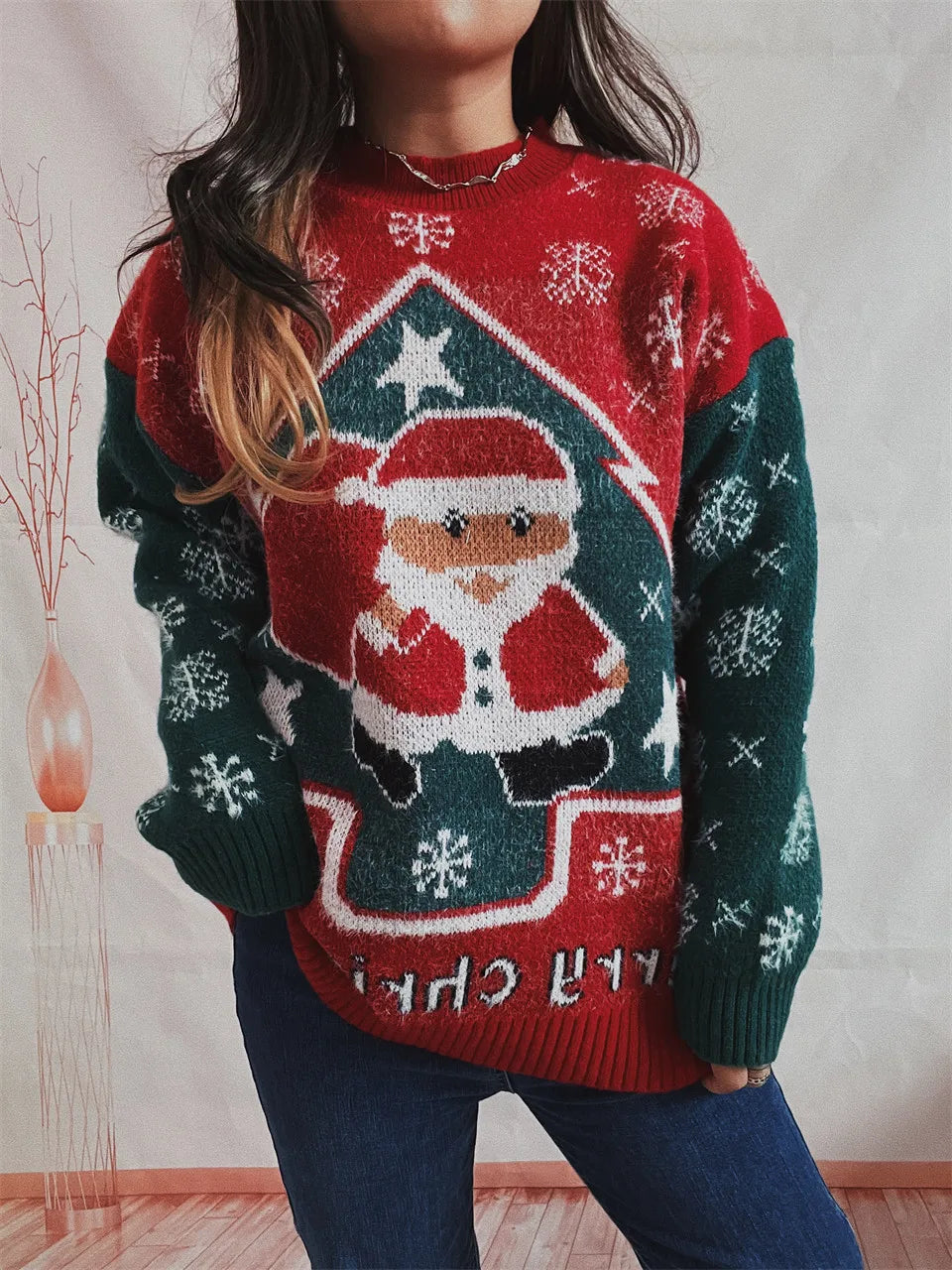 Santa Claus Snowflake Knit Pullover