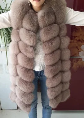 Natural Real Fox Fur Long Vest