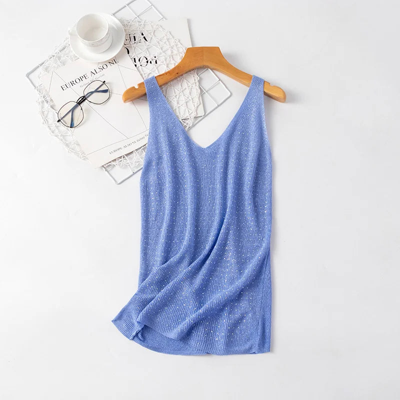 Knitted Sleeveless Bling Camisole Top