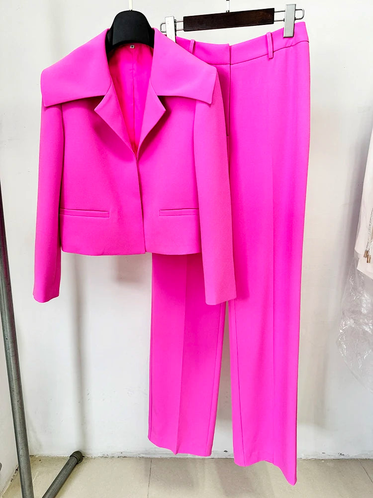 Designer Suit Set Women's Cropped Blazer Jacket Pants Suit 2pcs