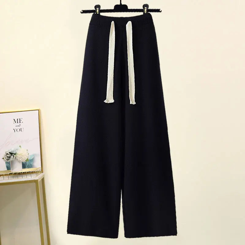 Printed  Knitted Sweater Loose and Slimming Casual Pants Two Piece Set
