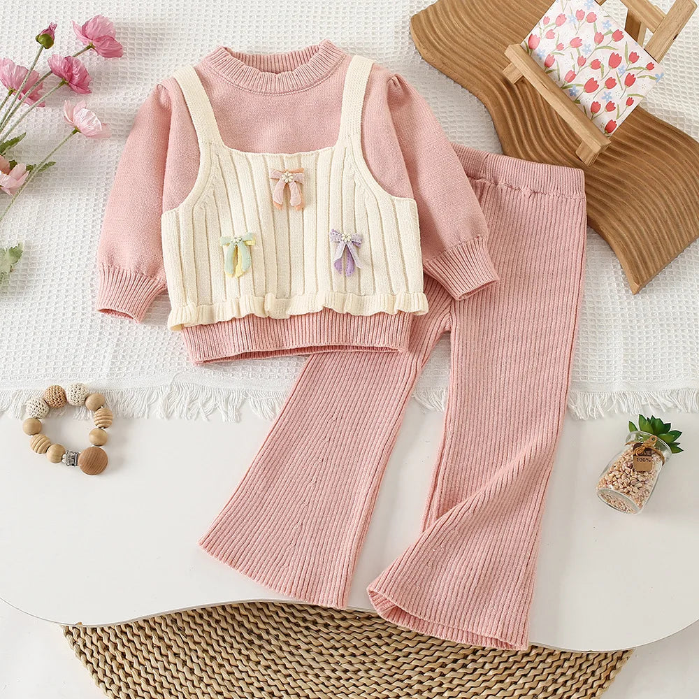 Girl Flower Knitted  2Pcs Set