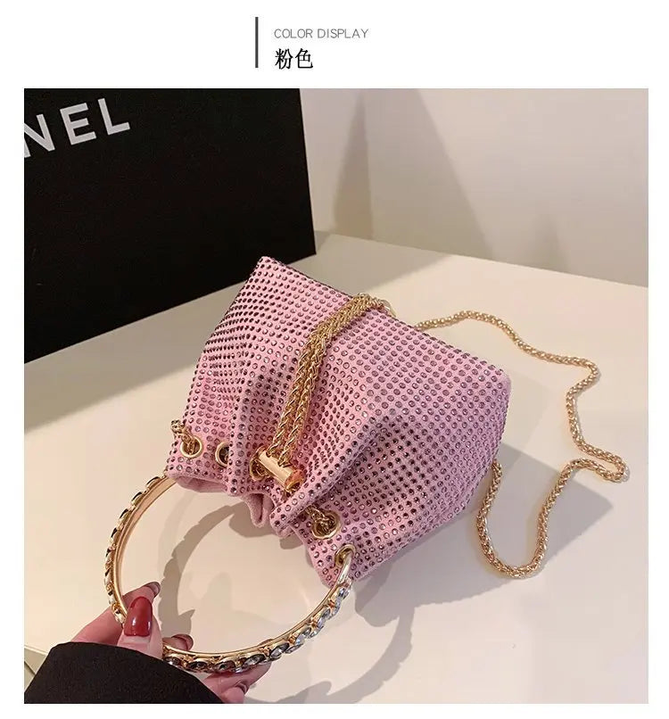 Candy Color Diamonds Drawstring Bucket Bag