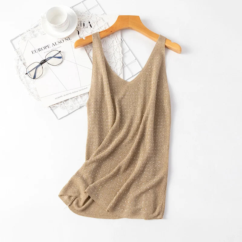 Knitted Sleeveless Bling Camisole Top