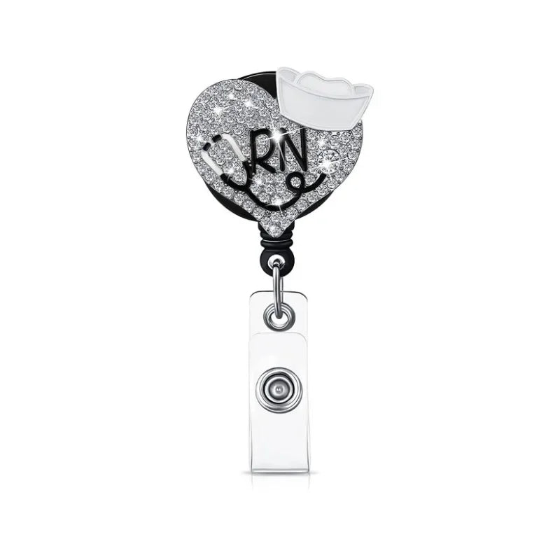 Rhinestone Retractable Nurse Style ID Badge Reel Holder