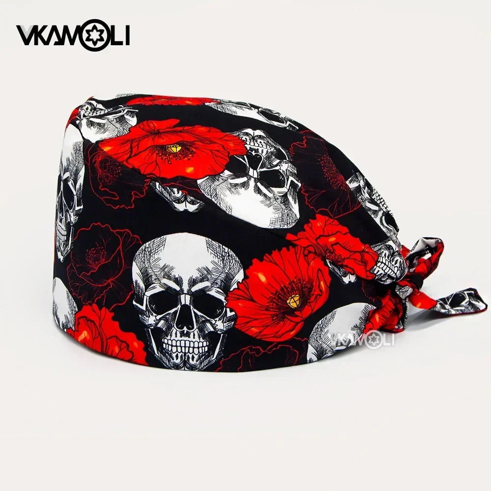 Festival Skeleton Skull Printed adjustable Surgical Hats