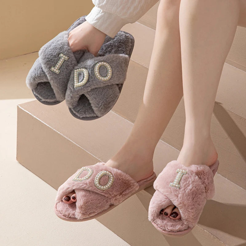 Luxury Pearl Rhinestone I Do Bride Slippers