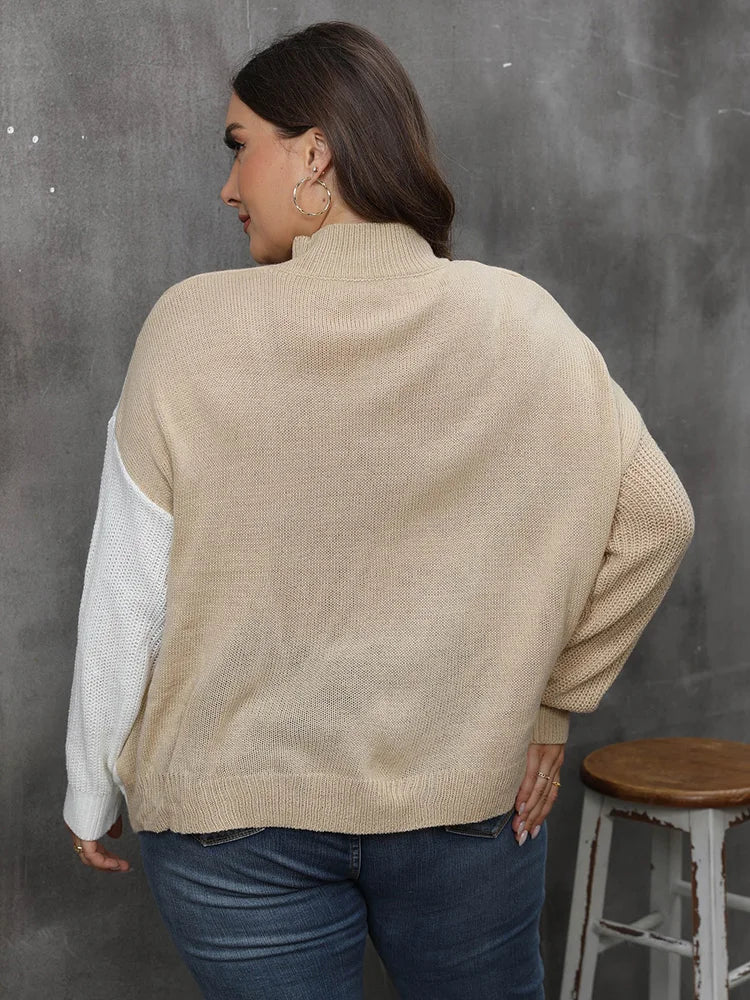 Mock Neck Color Block Knitted Sweater