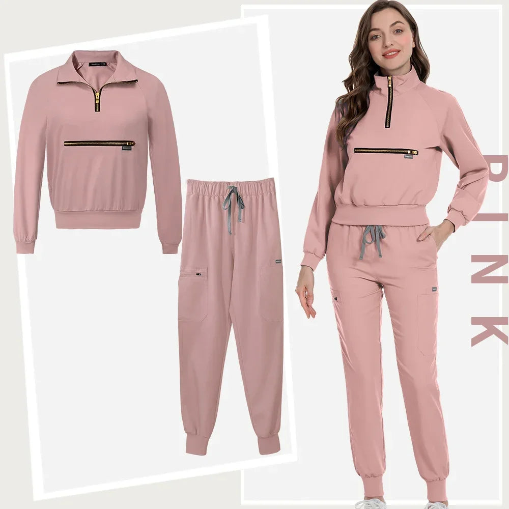 Long Sleeve Scrub Tops With Pocket Pants  Jogging Suits